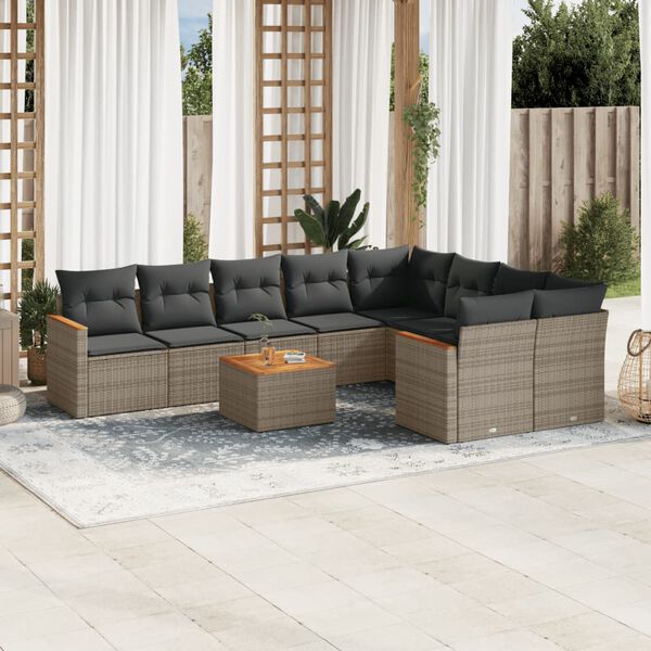 vidaXL 10 Piece Garden Sofa Set with Cushions Grey Poly Rattan