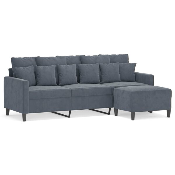 vidaXL 3-Seater Sofa with Footstool Dark Grey 180 cm Velvet
