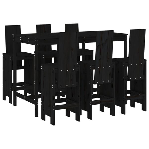 vidaXL 7 Piece Garden Bar Set Black Solid Wood Pine