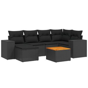 vidaXL 7 Piece Garden Sofa Set with Cushions Black Poly Rattan