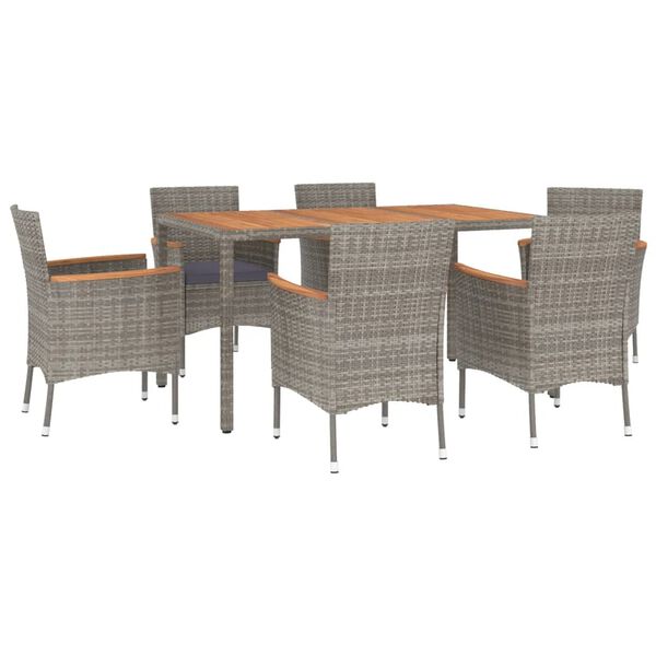 vidaXL 7 Piece Garden Dining Set with Cushions Grey Poly Rattan