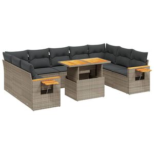 vidaXL 11 Piece Garden Sofa Set with Cushions Grey Poly Rattan