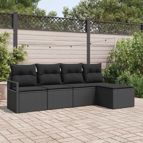 vidaXL Sofa Set with Cushion with Storage 5 pcs Black Poly Rattan