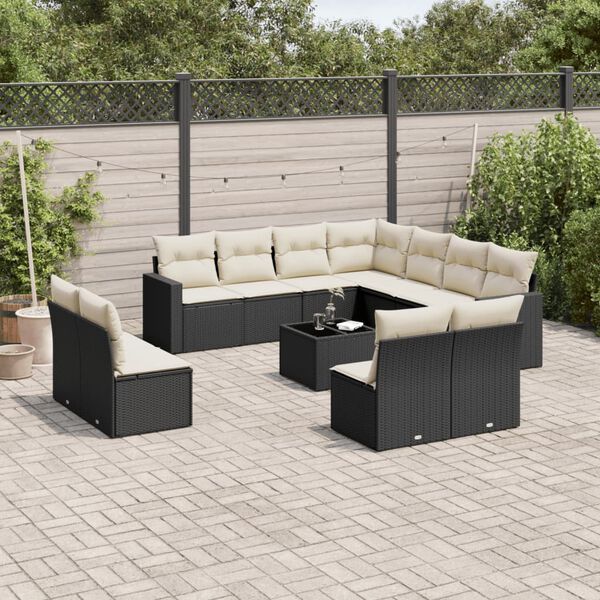 vidaXL 12 Piece Garden Sofa Set with Cushions Black Poly Rattan