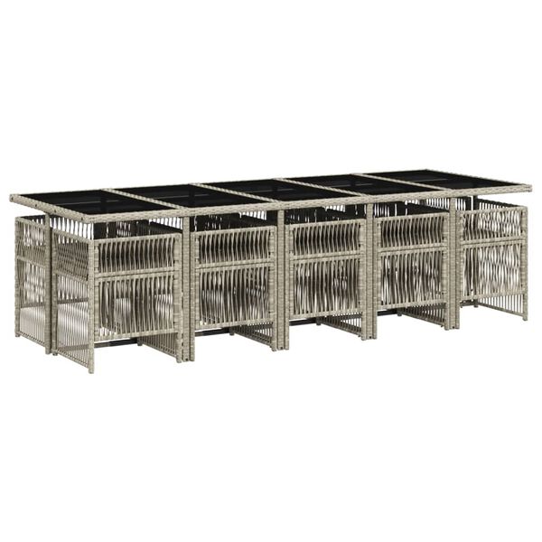 vidaXL 11 Piece Garden Dining Set with Cushions Light Grey Poly Rattan