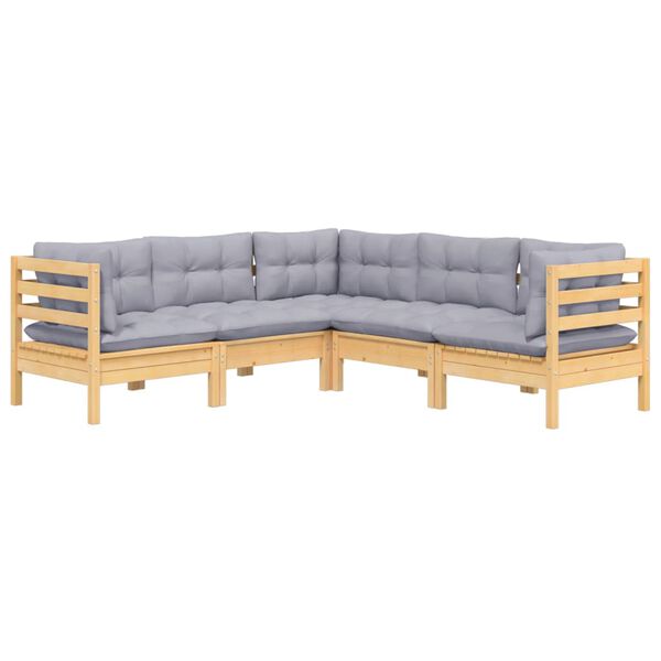 vidaXL 5 Piece Garden Lounge Set with Grey Cushions Solid Pinewood