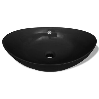 Black Luxury Ceramic Basin Oval with Overflow 59 x 38,5 cm