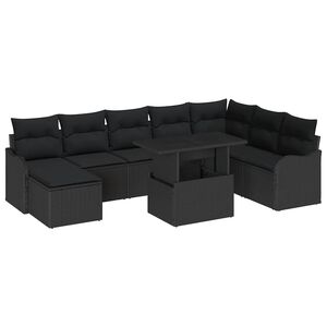 vidaXL Garden Sofa Set with Cushion 9 pcs Black Poly rattan