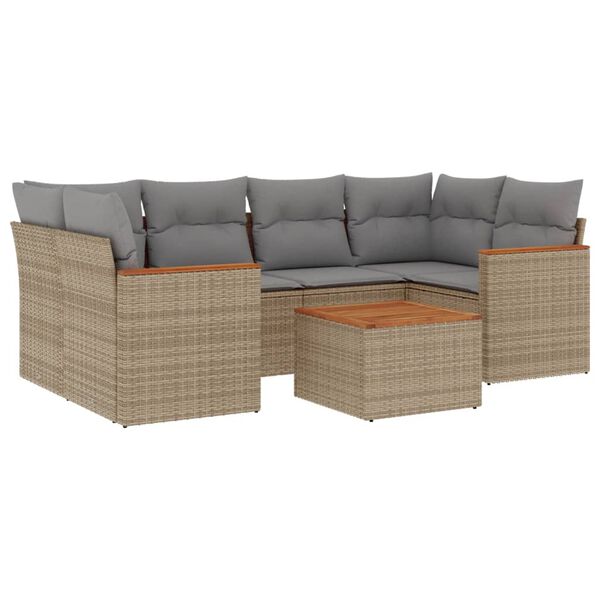 vidaXL 7 Piece Garden Sofa Set with Cushions Beige Poly Rattan