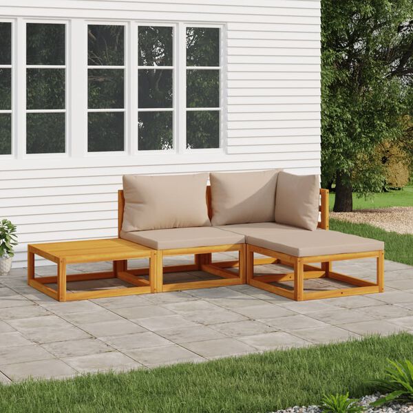 vidaXL 4 Piece Garden Lounge Set with Taupe Cushions Solid Wood