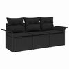 vidaXL Sofa Set 3 pcs 3-Seater Black Poly Rattan