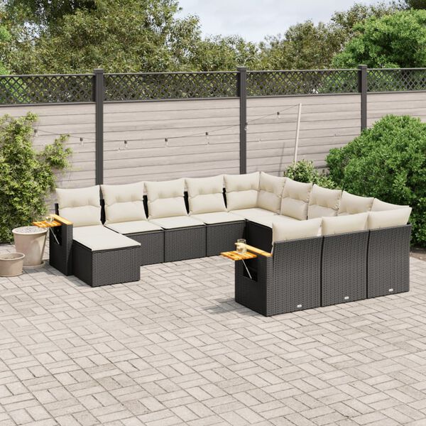 vidaXL 11 Piece Garden Sofa Set with Cushions Black Poly Rattan