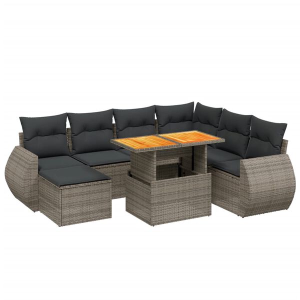 vidaXL 8 Piece Garden Sofa Set with Cushions Grey Poly Rattan