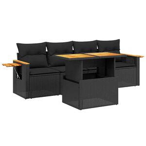 vidaXL 5 Piece Garden Sofa Set with Cushions Black Poly Rattan