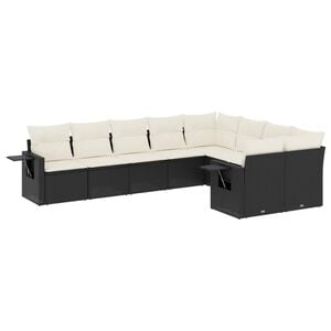 vidaXL 9 Piece Garden Sofa Set with Cushions Black Poly Rattan