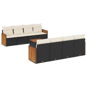 vidaXL 9 Piece Garden Sofa Set with Cushions Black Poly Rattan