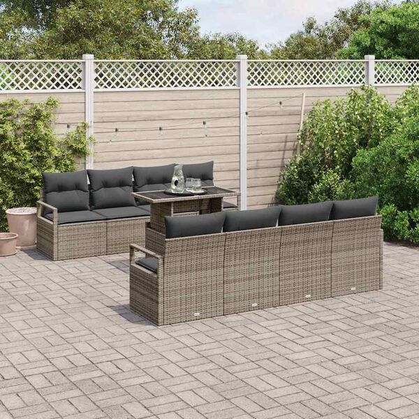vidaXL Garden Sofa Set with Cushion 9 pcs Grey Poly rattan