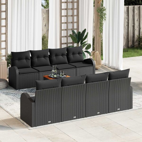 vidaXL Garden Sofa Set with Storage 9 pcs Black Poly Rattan