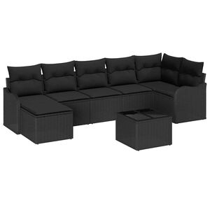 vidaXL Garden Sofa Set with Cushion 8 pcs Black Poly rattan