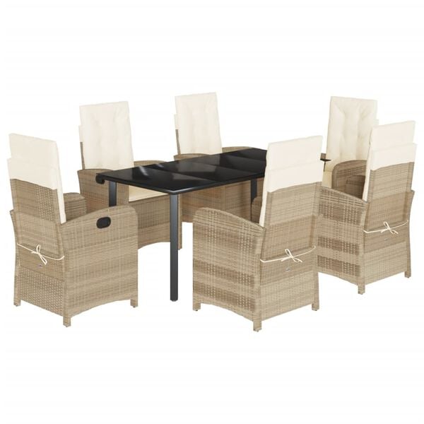 vidaXL 7 Piece Garden Dining Set with Cushions Beige Poly Rattan