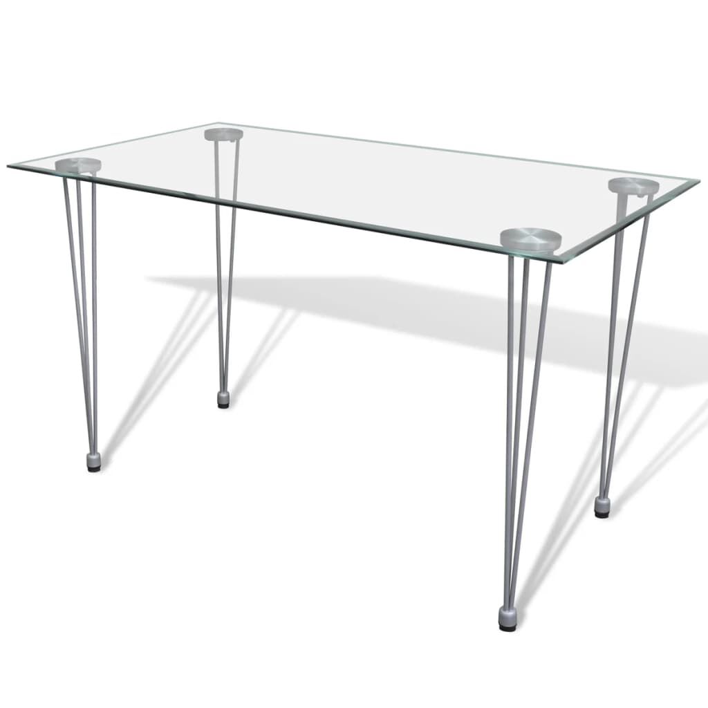 vidaXL Transparent Tempered Glass Top Dining Table with Steel Legs Powder-Coated