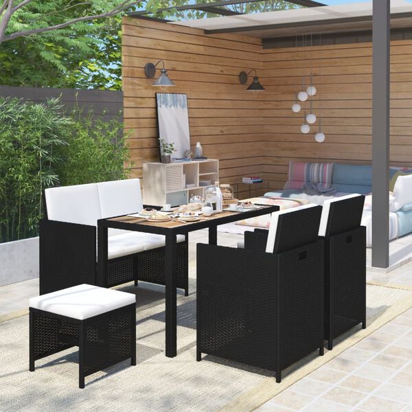 vidaXL 6 Piece Outdoor Dining Set Black Poly Rattan Acacia Wood