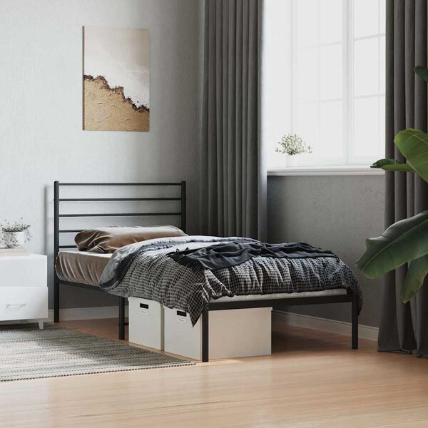 vidaXL Metal Bed Frame without Mattress with Headboard Black 90x190cm
