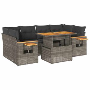 vidaXL 7 Piece Garden Sofa Set with Cushions Grey Poly Rattan Acacia