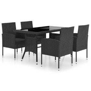 vidaXL 5 Piece Garden Dining Set Poly Rattan Black