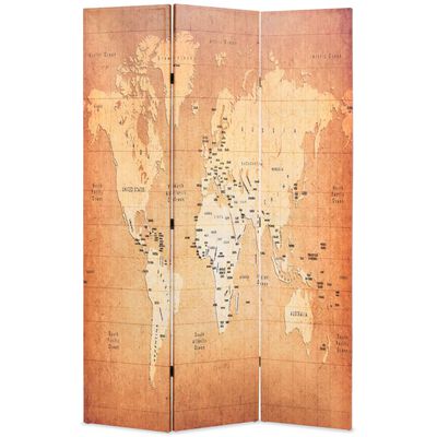 vidaXL Folding Room Divider 120x170 cm World Map Yellow