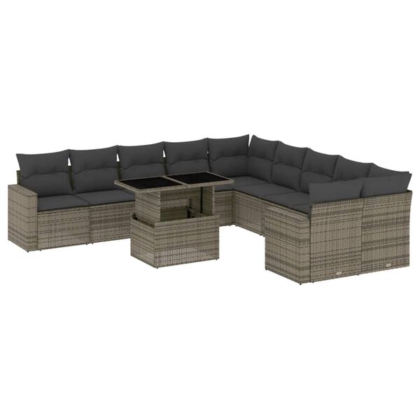 vidaXL 11 Piece Garden Sofa Set with Cushions Grey Poly Rattan