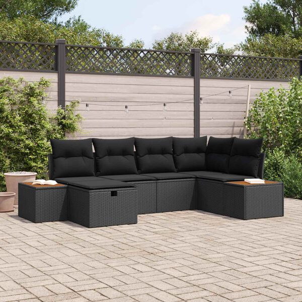 vidaXL Garden Sofa Set with Cushion with Storage Black Poly Rattan