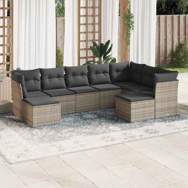 vidaXL 9 Piece Garden Sofa Set with Cushions Grey Poly Rattan