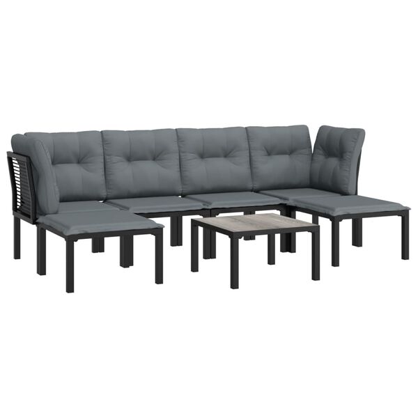 vidaXL 7 Piece Garden Lounge Set Black and Grey Poly Rattan