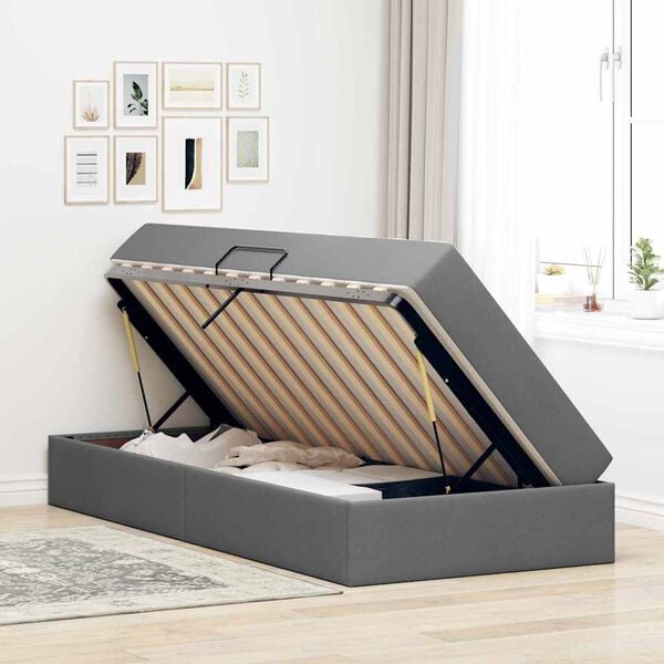 vidaXL Storage Bed with Mattress Dark Grey 90 x 190 cm Polyester