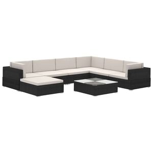 vidaXL 8 Piece Garden Lounge Set with Cushions Poly Rattan Black