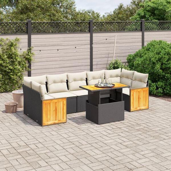 vidaXL 8 Piece Garden Sofa Set with Cushions Black Poly Rattan
