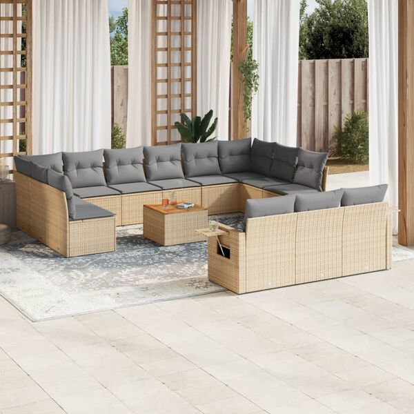 vidaXL 14 Piece Garden Sofa Set with Cushions Beige Poly Rattan