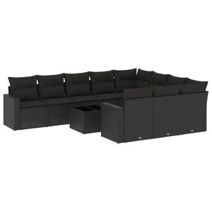 vidaXL 11 Piece Garden Sofa Set with Cushions Black Poly Rattan