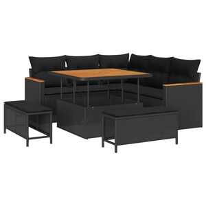 vidaXL Garden Sofa Set 8 pcs 5-Seater Black Poly rattan