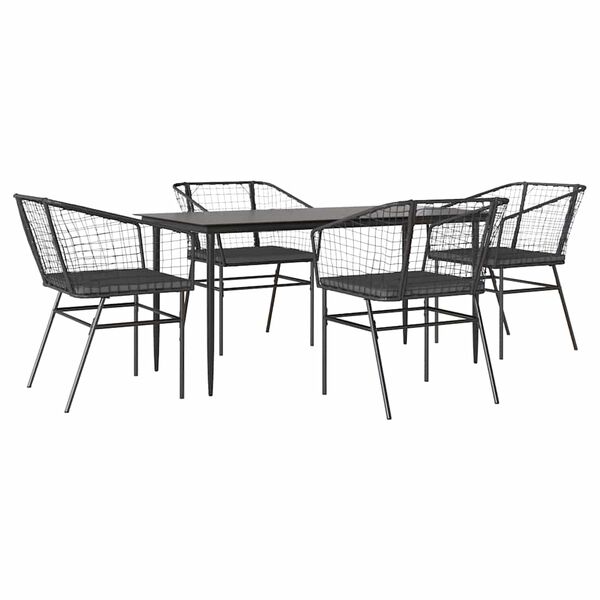 vidaXL 5 Piece Garden Dining Set with Cushions Black Poly Rattan Glass