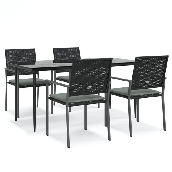 vidaXL 5 Piece Garden Dining Set with Cushions Poly Rattan and Steel