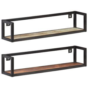 vidaXL Wall Shelf | Set of 2 | Mixed Colour | Solid Reclaimed Wood, Iron