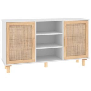 vidaXL Sideboard | White | Engineered wood, solid pinewood, natural rattan
