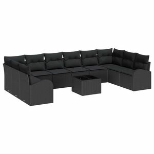 vidaXL Sofa Set with Cushion 11 pcs Black Poly Rattan