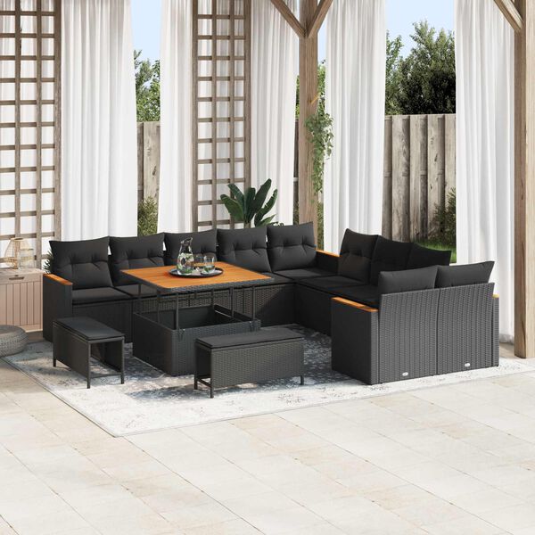 vidaXL Garden Sofa Set 13 pcs Black Poly Rattan