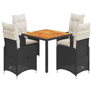 vidaXL 5 Piece Garden Bistro Set with Cushions Black Poly Rattan