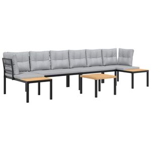 vidaXL 5 Piece Garden Sofa Set with Cushions Black Powder-coated Steel