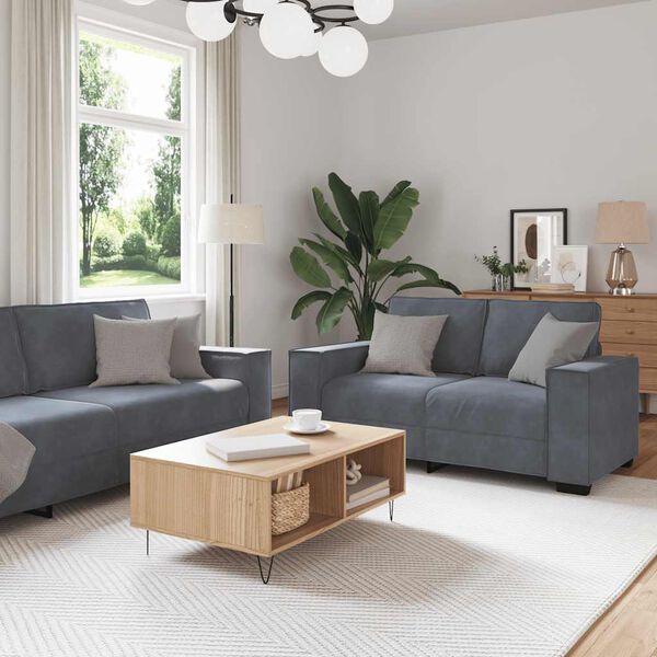 vidaXL 2 Piece Sofa Set with Cushions Dark Grey Velvet