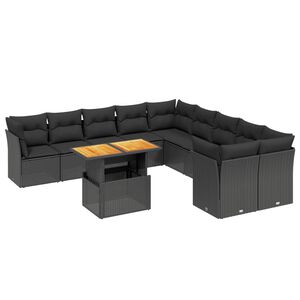 vidaXL 11 Piece Garden Sofa Set with Cushions Black Poly Rattan
